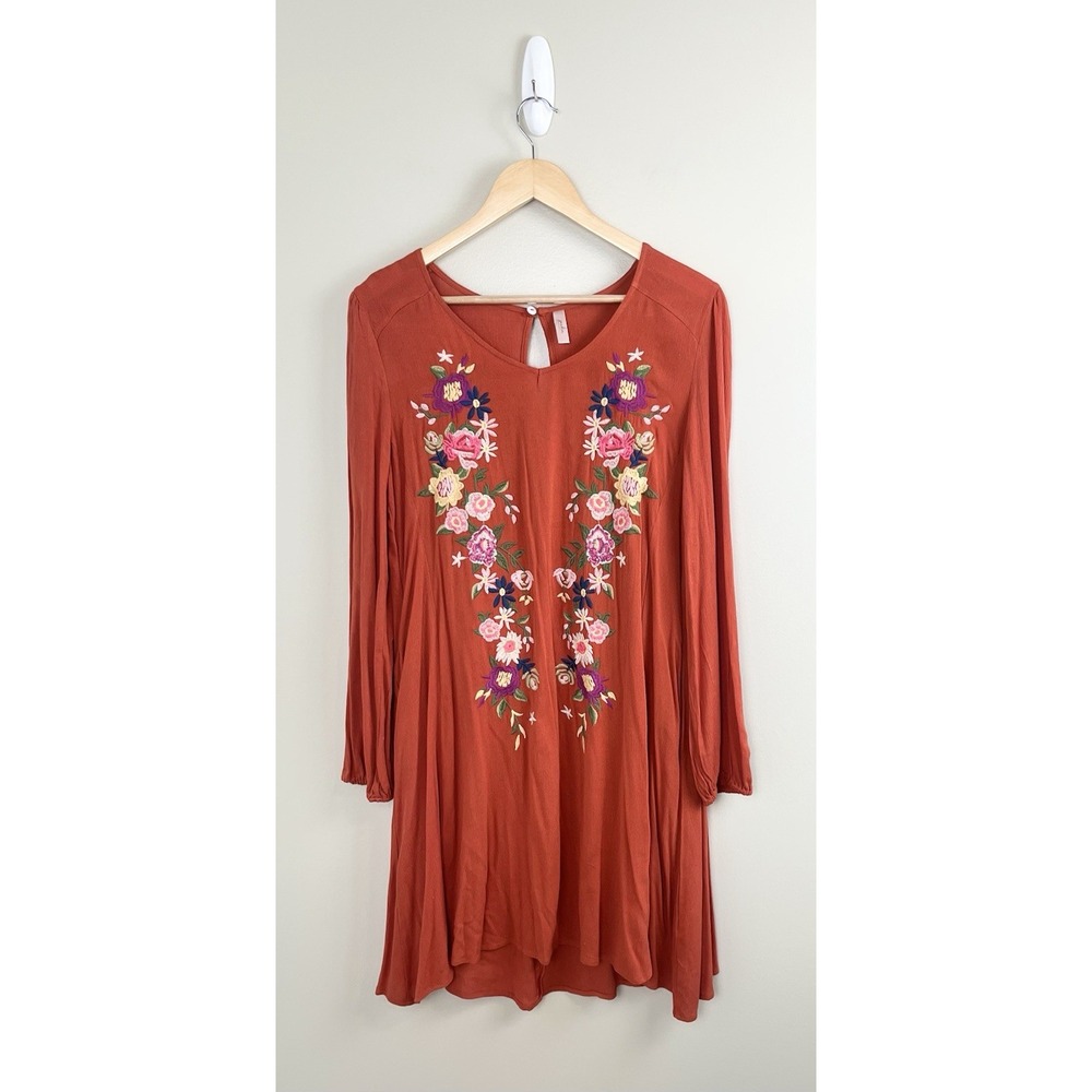 Jardin By Macris Embroidered‎ Floral Dress M Hippie Boho Bohemian Flowy Pockets